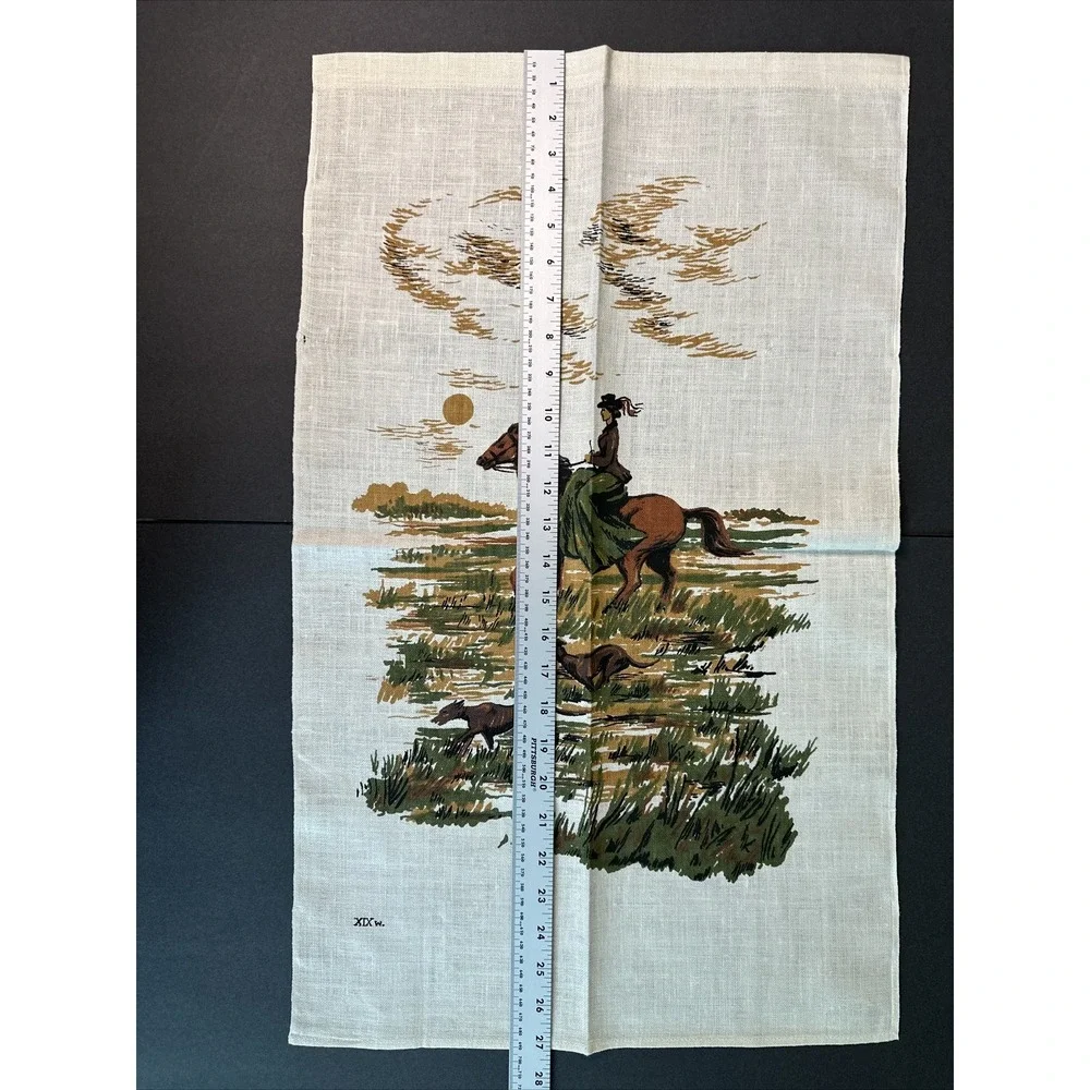 Vintage Polish Tea Towel Linen Festive Folk Art Hand Painted Made in‎ Poland